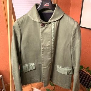 FOLK size 3 (medium) canvas coat with wool vest shell zip-out lining olive